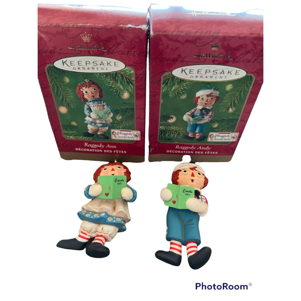 Hallmark Keepsake Ornament 2001 Raggedy Ann and Andy Carols Set of 2 with Boxes